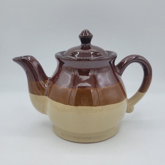 Brown Drip Glaze Round Stoneware Teapot Lid Retro Kitchen Rustic 70s Vintage - Picture 1 of 14